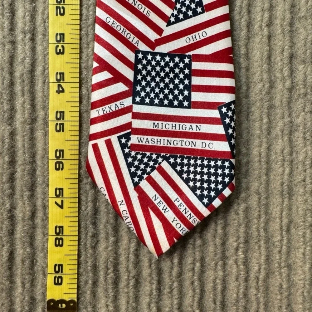 Indian Head Mens American Flag States Patriotic Tie Red White Blue Handmade